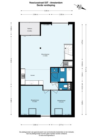 Floorplan - Vossiusstraat 53T, 1071 AK Amsterdam